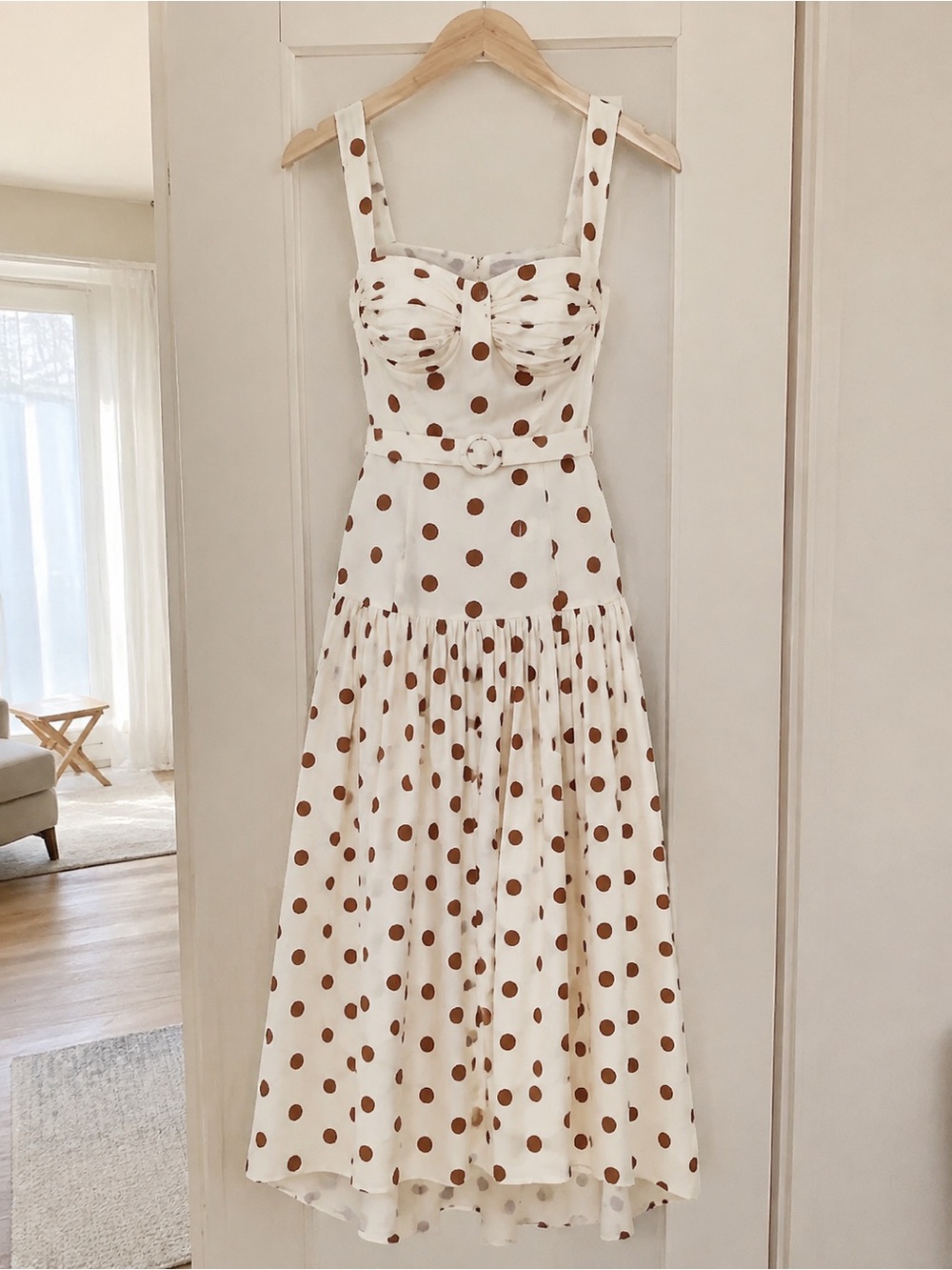 Zimmermann White Midi Dress with Brown Polka Dots - Picture 3 of 4